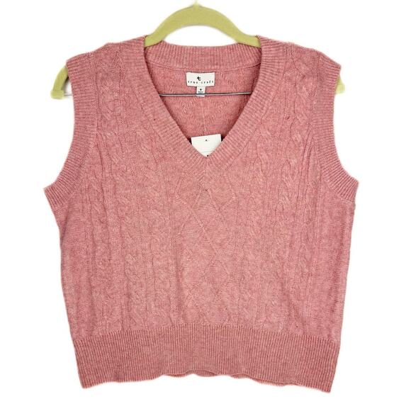 Nwt True Craft Pink Cable Knit Sleeveless Stretch V-Neck Sweater Vest Sz Small - Picture 1 of 9